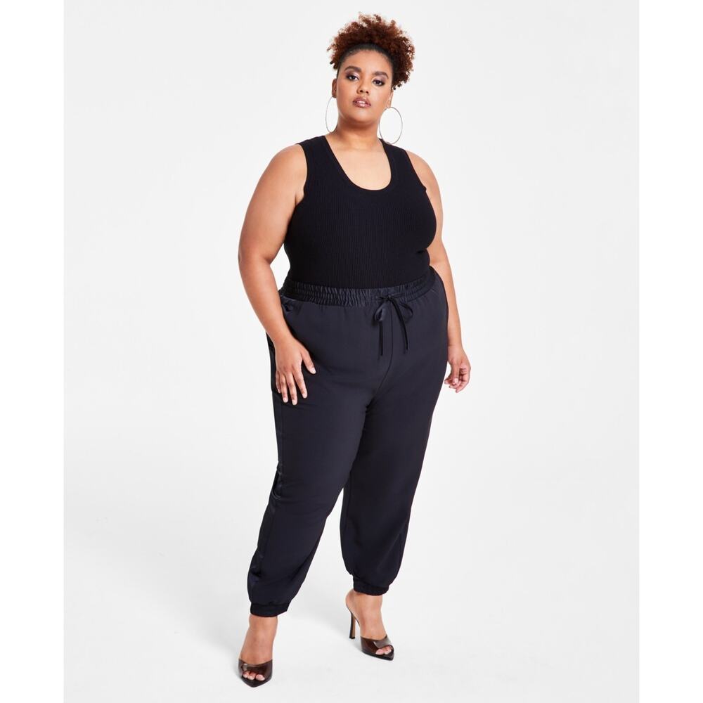 Nina Parker Trendy Plus Size Wide-Leg Joggers Black Size 1X 0012
